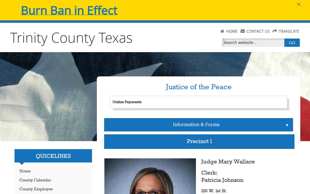 Trinity County justice-court directory for traffic ticket routing