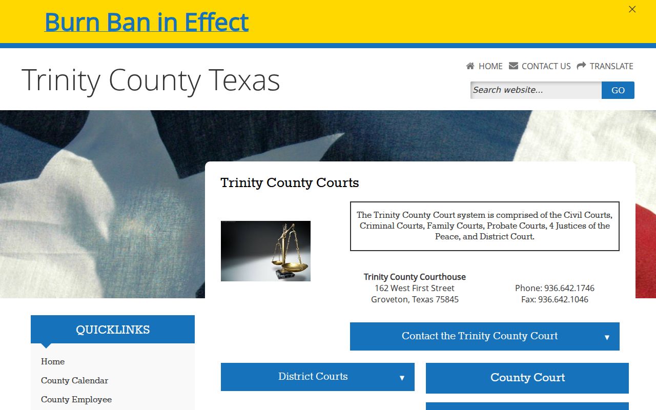Trinity County court docket court-system landing page